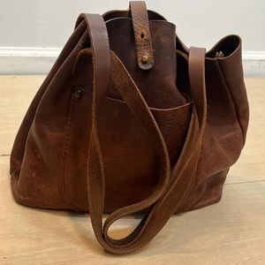 Tote Shoulder Bag Leather Distressed Brown
